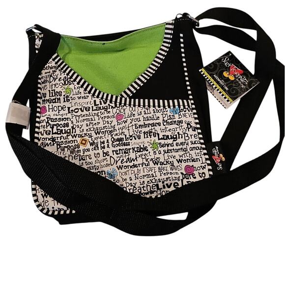Suzy Toronto Shoulder Bag Purse Canvas NWT Art Unique Artist Pockets Green Black - Picture 1 of 3